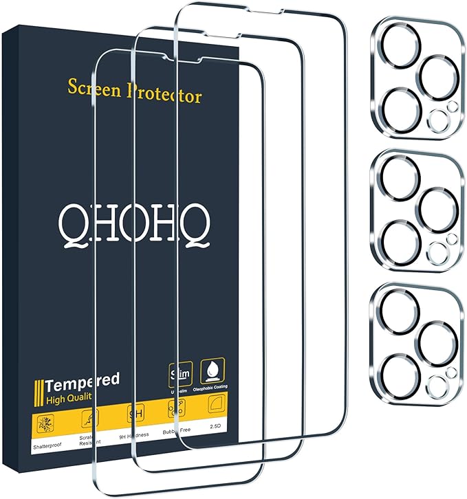 QHOHQ 3 Pack Screen Protector for iPhone 13 Pro 6.1 Inch by QHOHQ