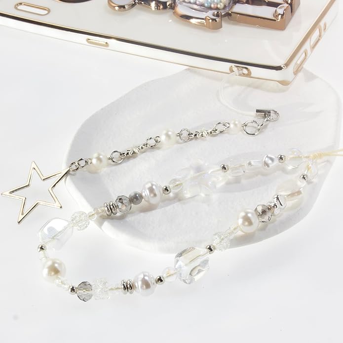 CMVFYL Beaded Camera Wrist Strap, Cute Phone Charms Strap, Pearl Bracelet Wrist - Image 2