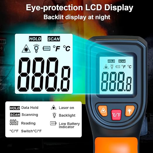 Laser Infrared Thermometer Non-Contact Digital Temperature Gun, -58℉～1112℉ IR - Image 3