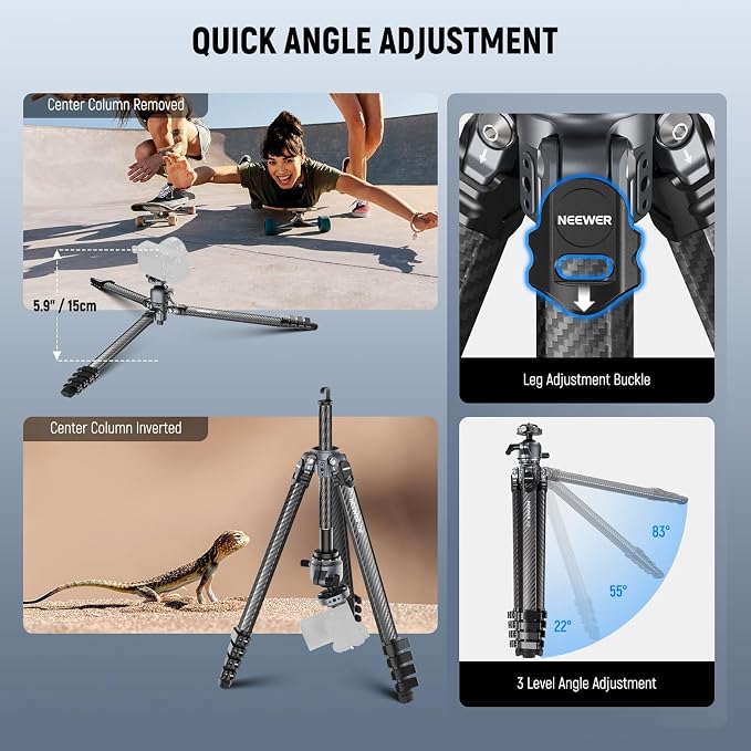 NEEWER LITETRIP LT38 61" Travel Tripod Carbon Fiber - Image 4