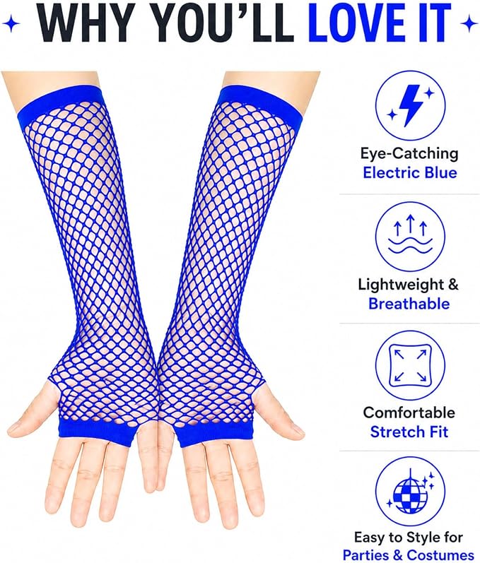 Seeksmile Women's Girls 80's Theme Party Emo Fingerless Arm Fishnet Gloves - Image 4