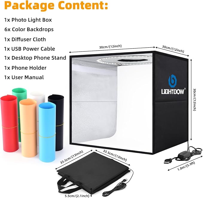 Lightdow 12"x12"x12" Photo Studio Light Box Photography - Image 2