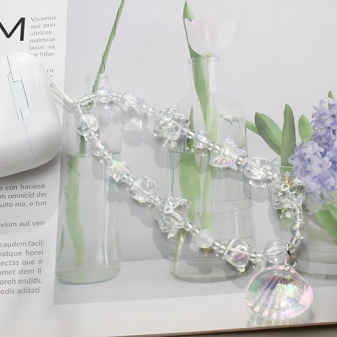 CMVFYL Beaded Camera Wrist Strap, Cute Phone Charms Strap, Pearl Bracelet Wrist - Image 5