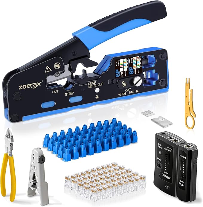 RJ45 Crimp Tool, Cat7 Cat6 Cat5 Crimping Tool Kit by ZoeRax