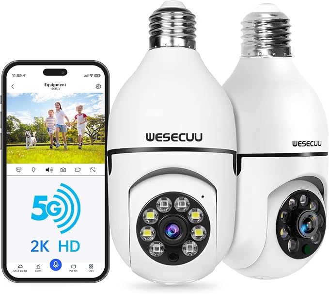 WESECUU Light Bulb Security Camera -5G& 2.4GHz WiFi 2K Security Cameras by WESECUU