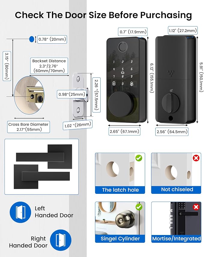 Smart Deadbolt Lock with 2 Handle Set, 5-in-1 Keyless Entry Door Lock with - Image 8