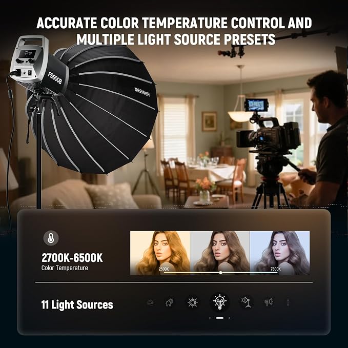 NEEWER 600W LED Studio Video Light 2.4G/APP Control 87100Lux/1m, 2700K-6500K Bi - Image 3