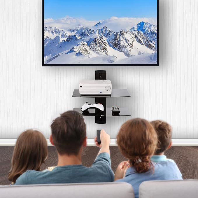 WALI Floating TV Shelf, 2 Tier Glass Projector Shelf - Image 2
