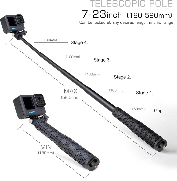 GEPULY Short Selfie Stick for GoPro/DJI/Insta360/AKASO Action Cameras - Image 2