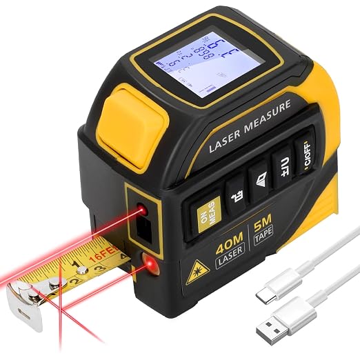 4-in-1 Laser Tape Measure with Level and Crosshairs, 16FT AutoLock Measuring by Edovaf