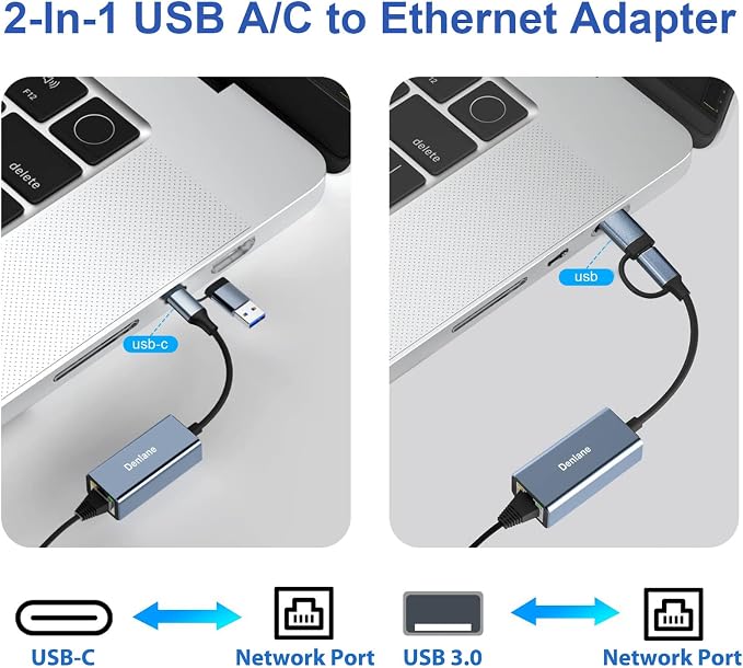 USB 3.0 to Ethernet Adapter, Ethernet to USB C Adapter 2-in-1, RJ45 Gigabit - Image 3