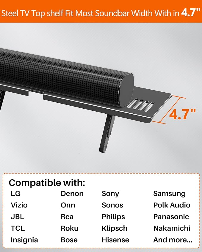 Soundbar Mount, No Drilling Steel TV Top Shelf Fits Most of Sound Bars Up to 15 - Image 10