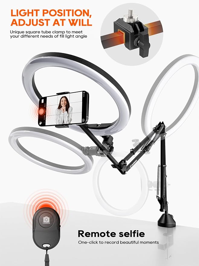 Upgrade Ring Light Overhead Phone Mount, 12”Circle LED Desk Ring Light - Image 5