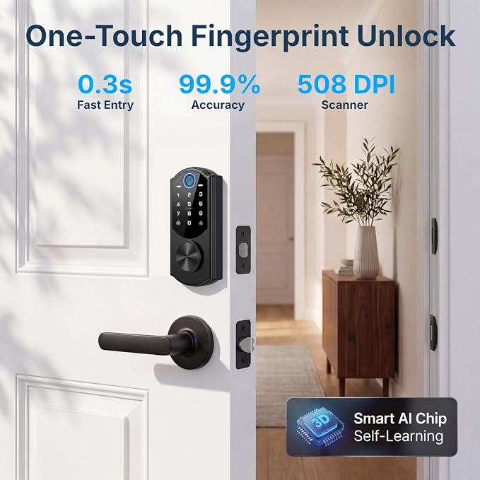 Keyless Entry Door Lock with Built-in WiFi, Fingerprint Smart Lock - Image 4