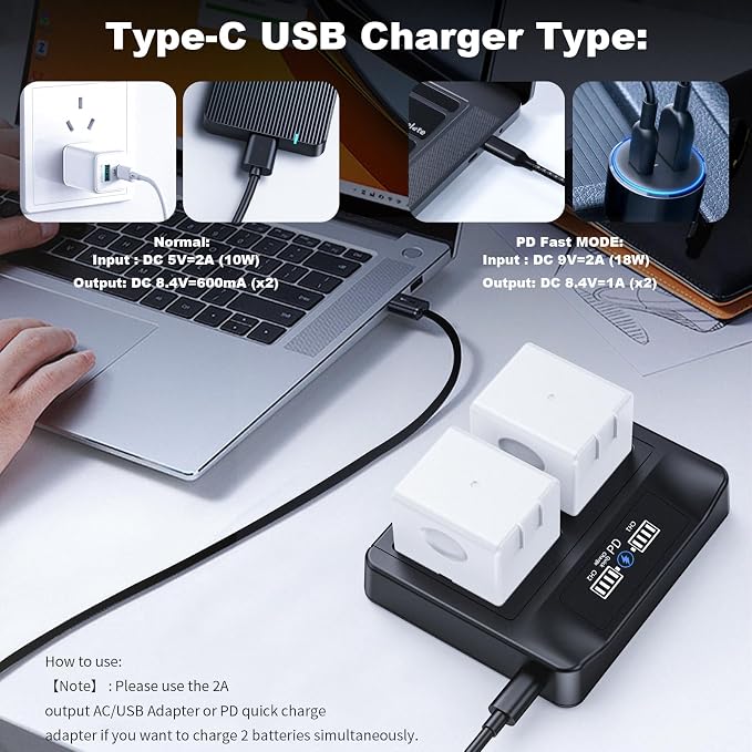 New 18W PD Fast Charging LCD USB Dual Battery Charging Station - Image 5