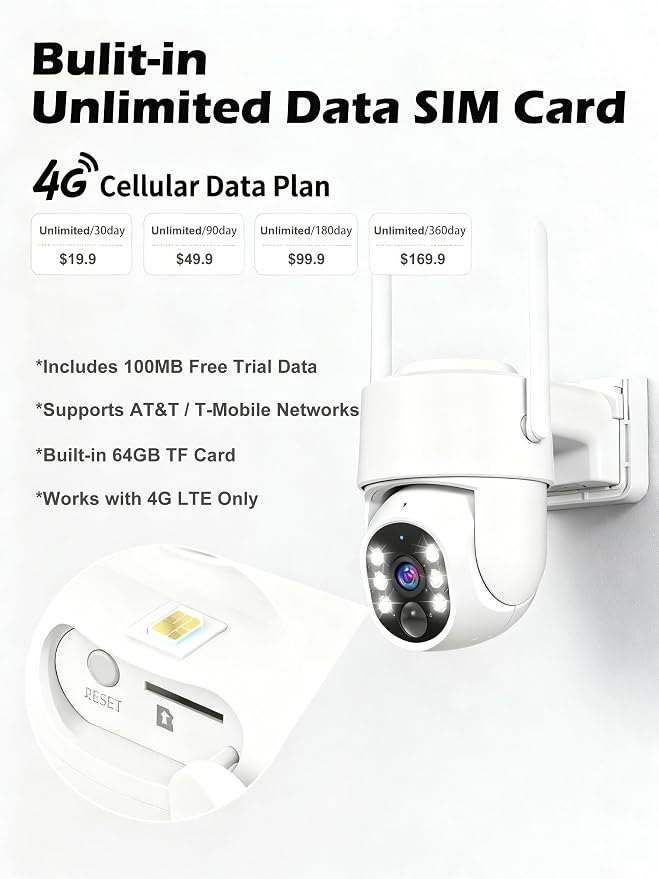 Gianteye 4G LTE Cellular Solar Security Cameras Wireless Outdoor, No WiFi Solar - Image 7