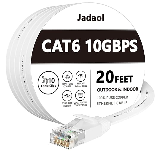 Jadaol Cat 6 Ethernet Cable 20 ft, 10Gbps Support Cat8 Cat7 Network, Flat RJ45 by Jadaol