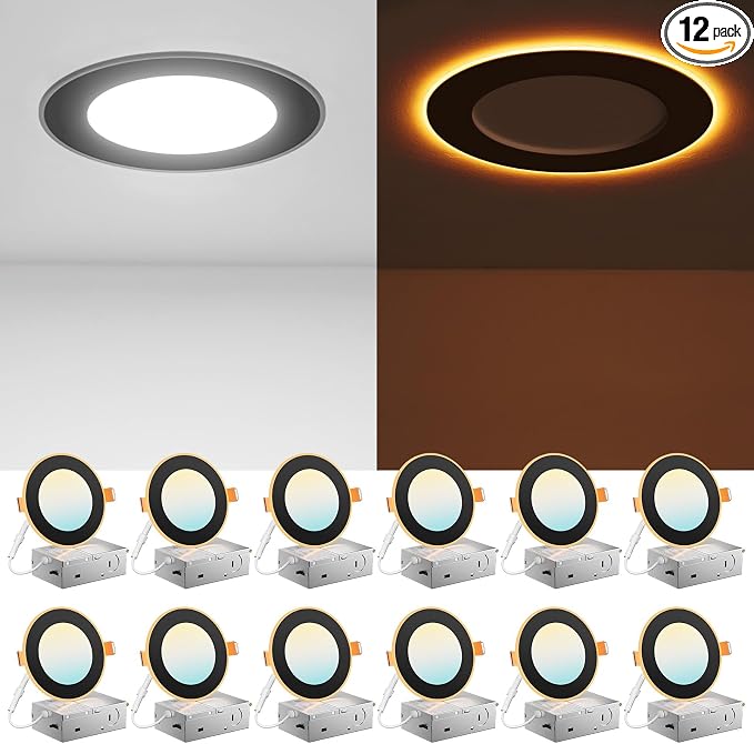 Amico 12 Pack Black 4 Inch 5CCT LED Recessed Ceiling Light by Amico
