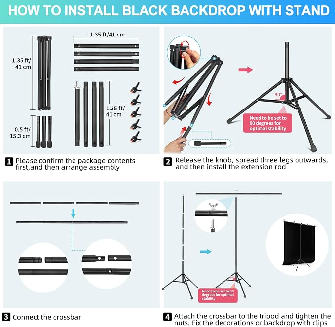 Black Backdrop Background with Stand - Image 7