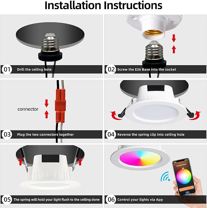 GIDERWEL ZigBee Smart Recessed LED Downlight RGBWW 4 Inch Work - Image 8