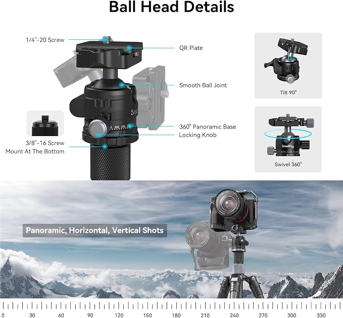 SmallRig AP-20 Carbon Fiber Tripod, 62.2" Camera Tripod Monopod - Image 8