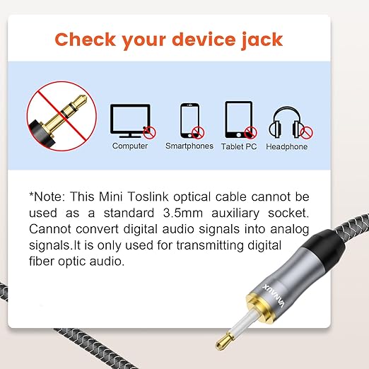 VANAUX Toslink to Mini Toslink Digital Optical Cable, S/PDIF Fiber Optic Audio - Image 2