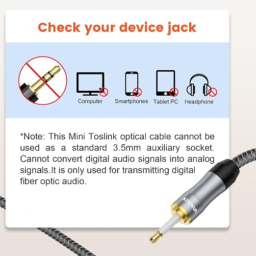 VANAUX Toslink to Mini Toslink Digital Optical Cable, S/PDIF Fiber Optic Audio - Image 2