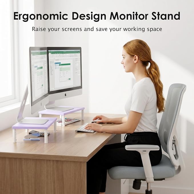 ECOLOVI Wood Computer Laptop Monitor Stand Riser, 4-Height Adjustable Desk - Image 2