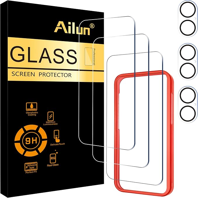 Ailun 3 Pack Screen Protector for iPhone 16 + 3 Pack Camera Lens Protector by Ailun