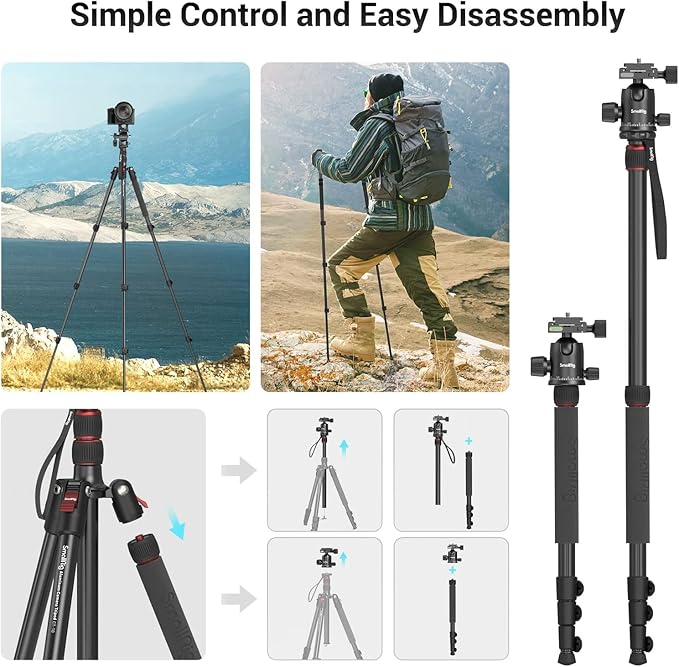 SmallRig Camera Tripod, 360°Ball Head Detachable, Payload 33lb, Adjustable - Image 6