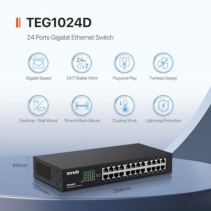 Tenda 24 Port Gigabit Ethernet Switch | Rackmount Network Switch | - Image 2
