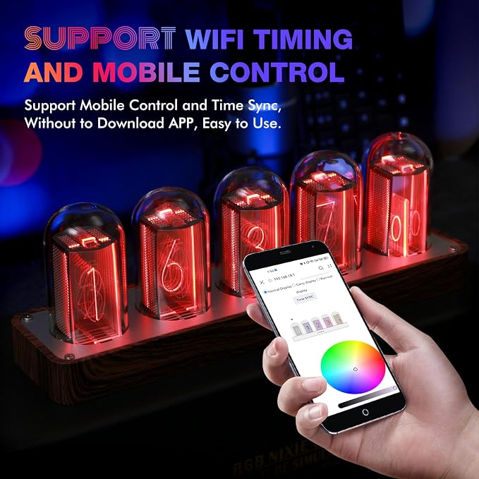 ClocTeck Nixie Tube Clock Walnut Digital Clock, Support Wi-Fi Time SYNC - Image 3