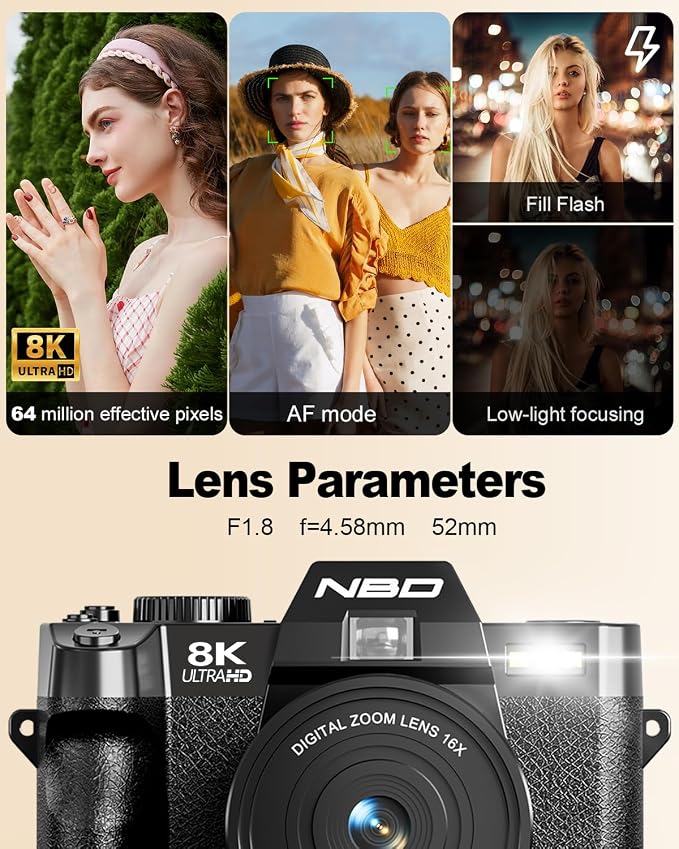 NBD 8K Digital Cameras for Photography, 64MP Camara Fotograficas, Travel - Image 7