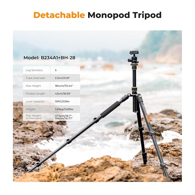K&F CONCEPT Camera Tripod，72" Aluminum Tripod - Image 2