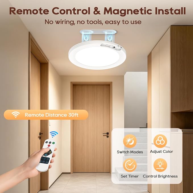 2 Pack Rechargeable Motion Sensor Ceiling Light, 8000mAh Battery Operated - Image 4