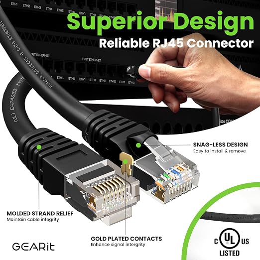 GEARit Cat 6 Ethernet Patch Cable 1 ft Black Cat6 Patch Cables 1ft - Image 4