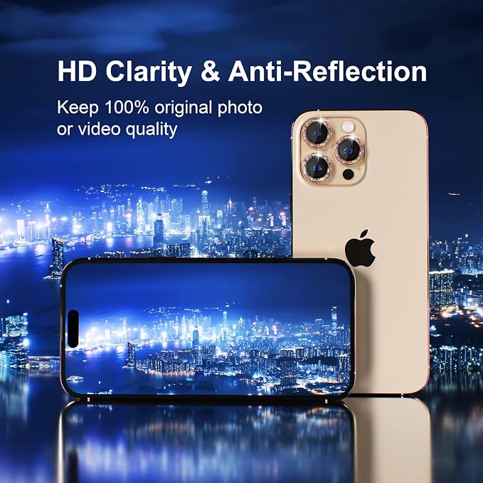 Misea for iPhone 14 Pro/iPhone 14 Pro Max Camera Lens Protector Bling, 9H - Image 4