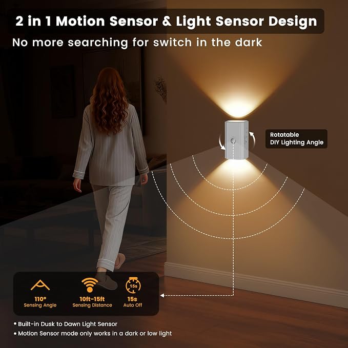 easuntec Rechargeable Motion Sensor Night Light Warm White, Wireless Dimmable - Image 4