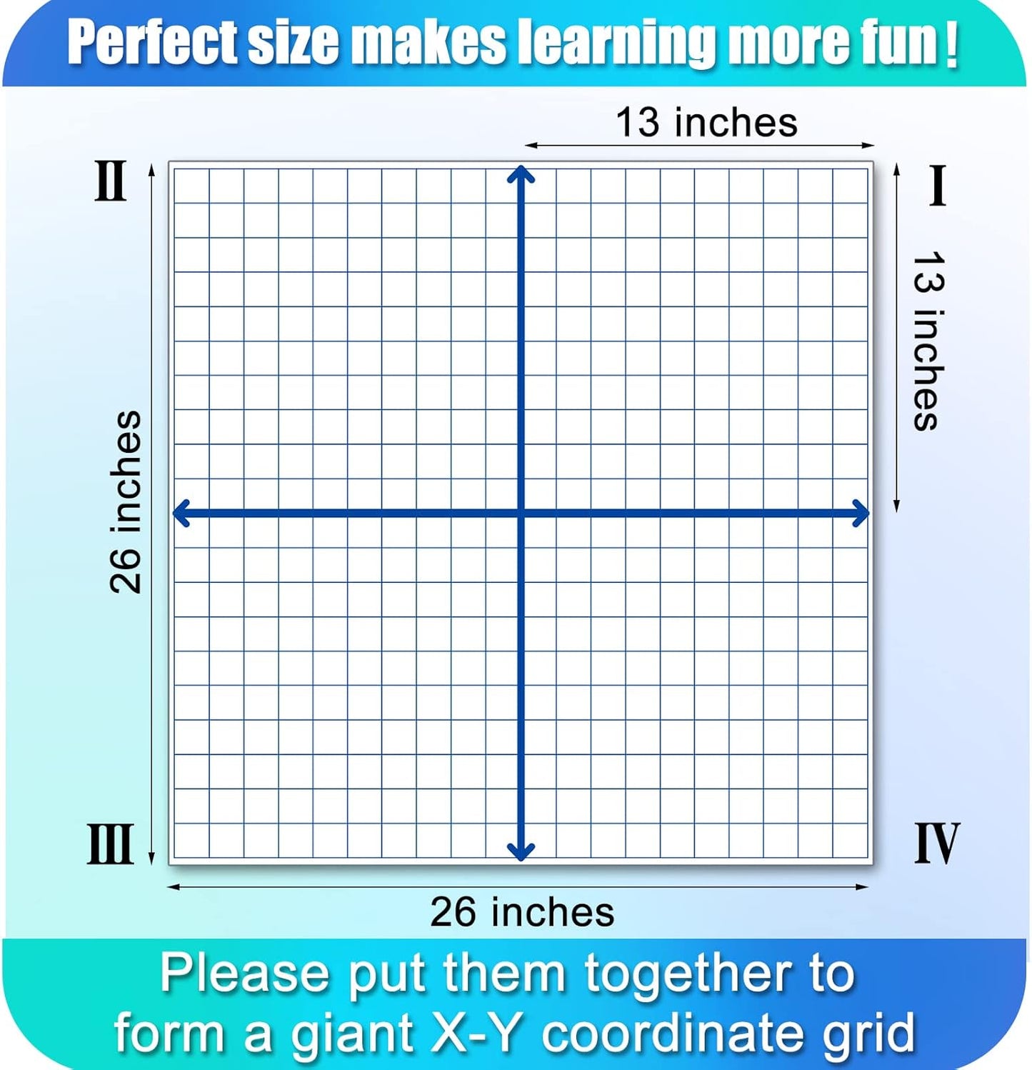 Teling 4 Pieces Jumbo Magnetic Xy Coordinate Dry Erase Grid 26 x 26 Inches, Magnet Graph Whiteboard for Classrooms, Teaching, Learning Tools