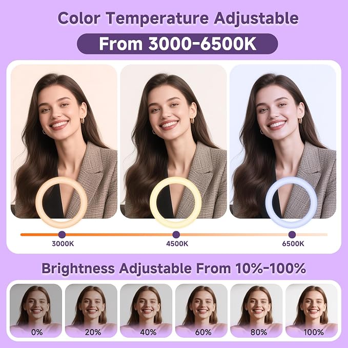 10" Ring Light with Stand 74'' Tall & Phone Holder, RGB Full Color Modes Selfie - Image 2