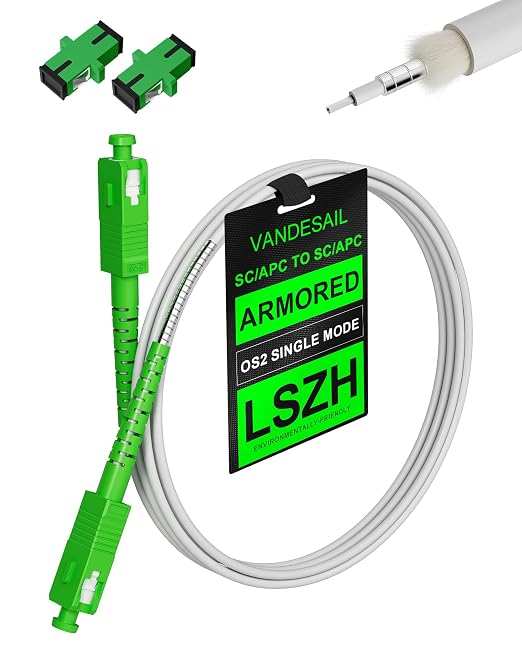 SC/APC to SC/APC Cable, Armored Single Mode SC Fiber Patch Cable 6M | OS2 by VANDESAIL