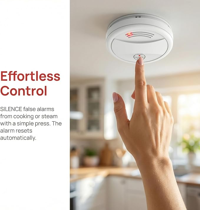 6 Pack Photoelectric Smoke Detector, 10-Year Battery Operated Fire Alarm - Image 7