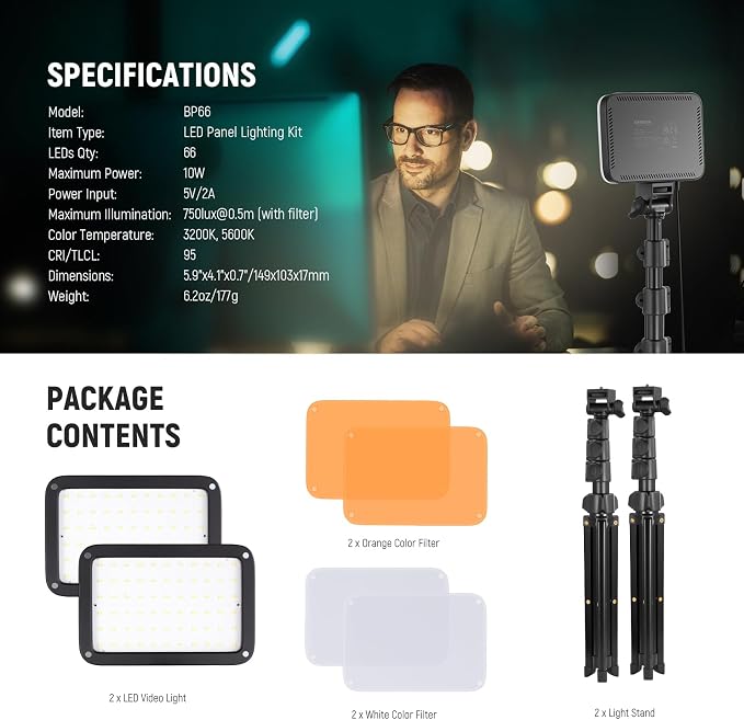 NEEWER Basics 2 Pack LED Video Light Panel Lighting Kit, Bi Color Dimmable - Image 8