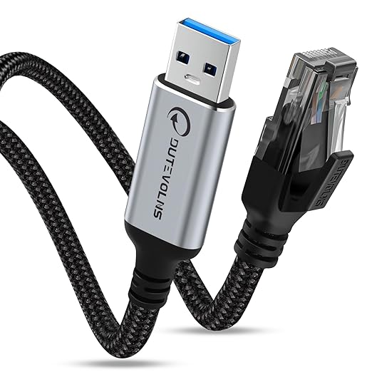 USB to Ethernet Cable 3.3 FT, USB 3.0 A to RJ45 Male Nylon Adapters, Gigabit by DUTEVOLNS