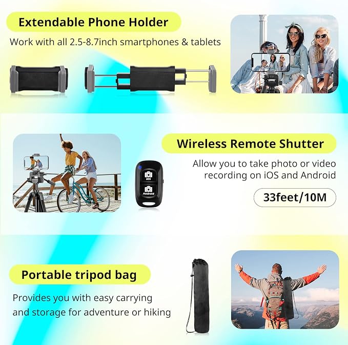 Sensyne 64" Camera Tripod Stand, Versatile Phone & iPad Tripod - Image 5
