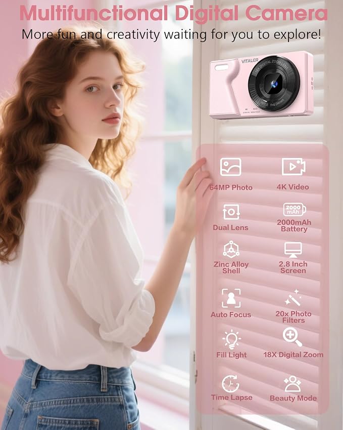 Digital Camera with Front Rear Lens, Autofocus 64MP 4K Camera - Image 3