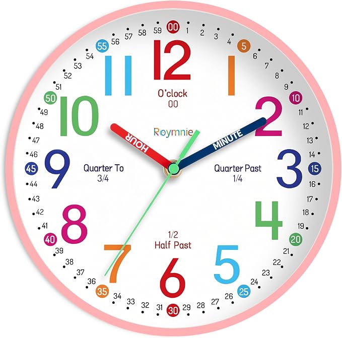Roymnie Wall Clock 8 Inch for Kids Learning to Tell Time Easily Non Ticking by Unknown