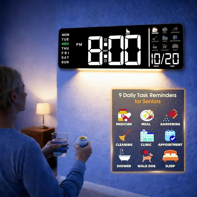 Hoifen Clock with Day and Date for Seniors, Remote Control, Night Light by Unknown