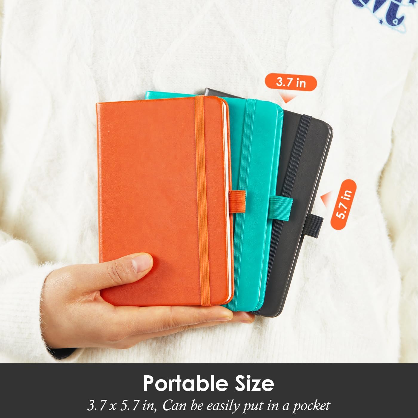 3 Pack Pocket Notebook Notepad with Pen, Mini Small Journal Notebook 3.7" x 5.7" for Women Writing, 408 Pages, Grey Orange Emerald
