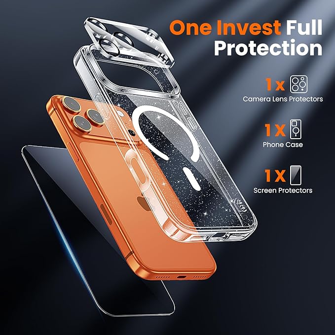 toushion 3 in 1 for iPhone 17 Pro Max Case Clear Glitter, Fits MagSafe - Image 2